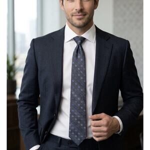 Pronto Uomo Platinum Tie 3” Black Blue Geometric Repp Silk Business Formal NWT